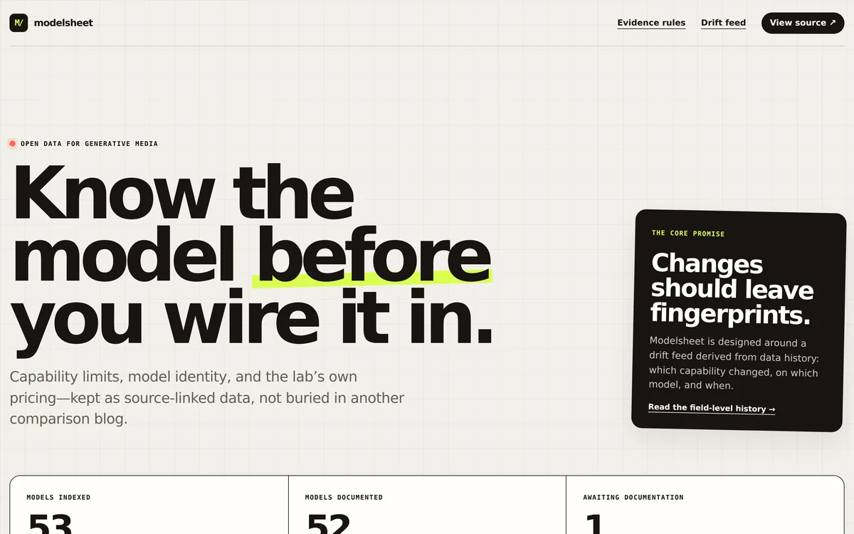 Modelsheet's homepage: know the model before you wire it in.